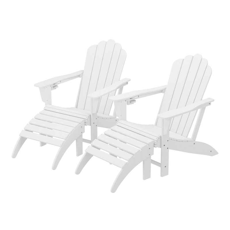 Outdoor Poly Adirondack Chair With Ottoman 4-Piece Set, White