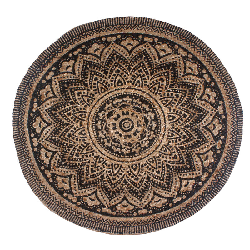 Tapis rond en jute / sisal à motif floral touffeté à la machine 3 pi Gardena