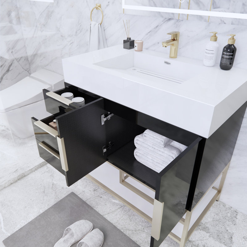 Ensemble de meuble-lavabo simple 36 po Sevara, Noir ultrabrillant