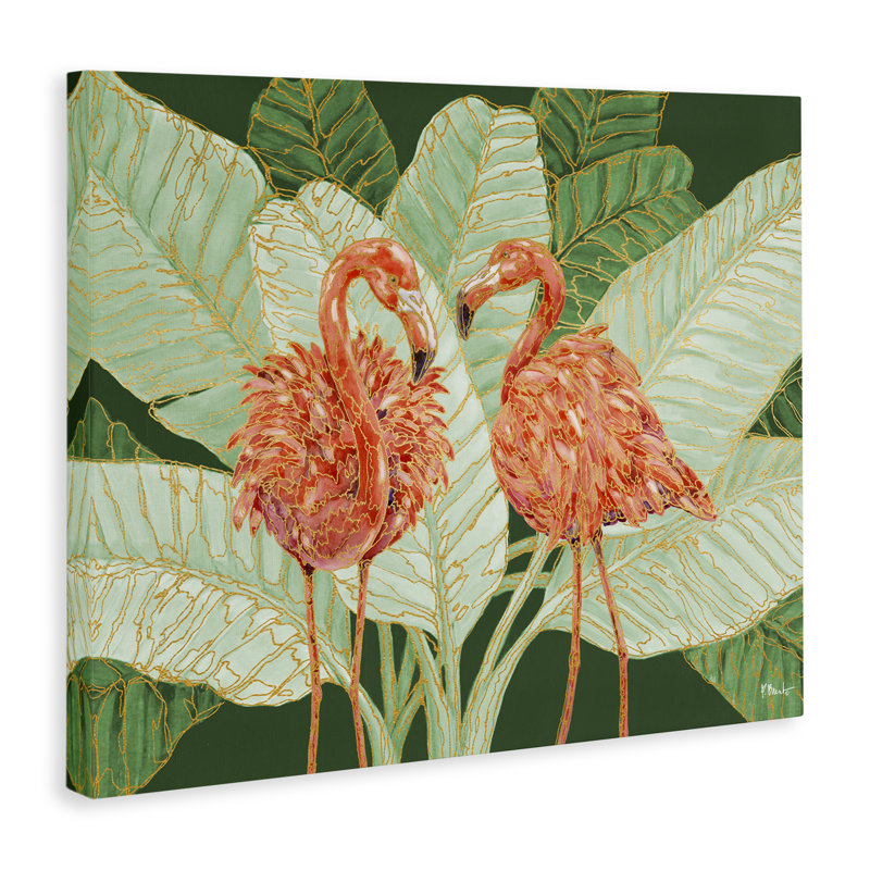 Art mural sur toile Martinique, flamants et feuilles par Paul Brent, H 24 po x l 30 po