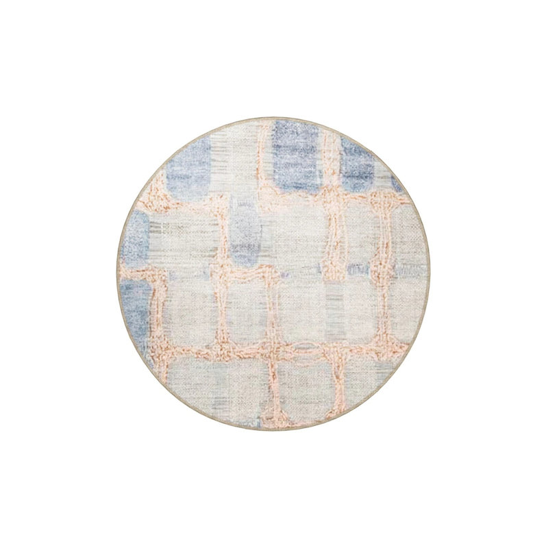 Blue Beige Themed Geometric Patterned Creative Modern Decorative Carpet, Rectangle 4' x 5'11"