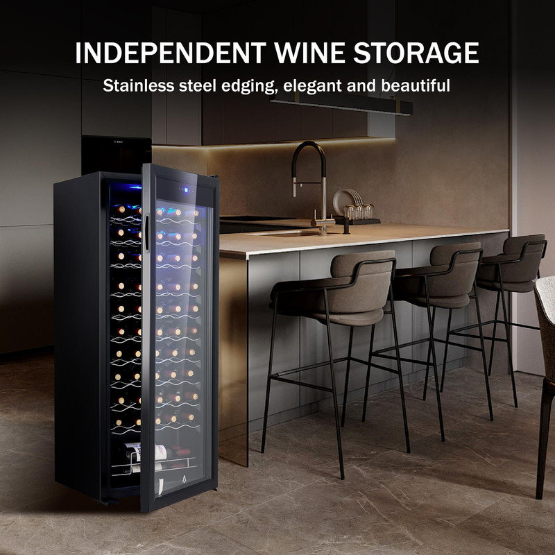 55 Bottle Single Zone Wine Refrigerator with Digital Control & LED Display, Freestanding Wine Cooler