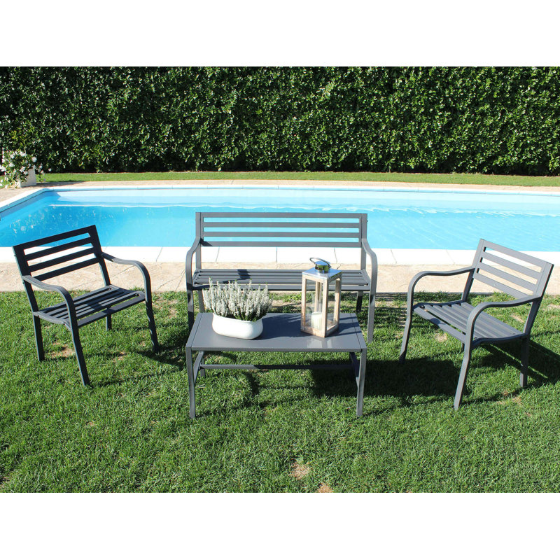 Azuela Powder Coated Steel Outdoor Bench, Grey