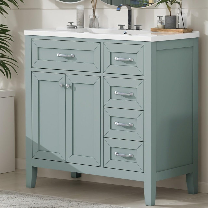 Armoire de salle de bain verte avec tiroirs, Vert