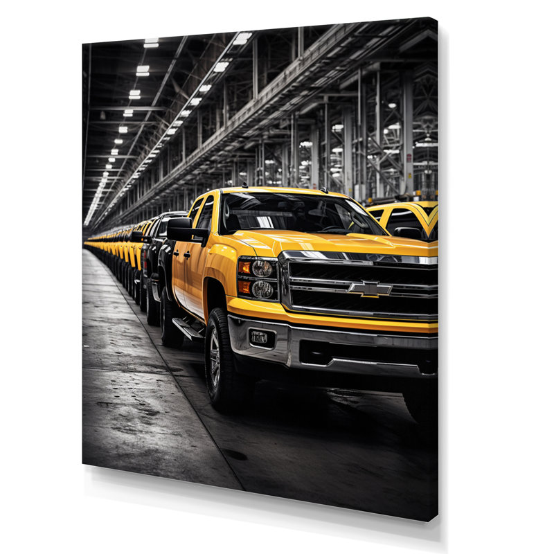 Dazelle, camionnette jaune, icônes industrielles - impression, Toile tendue, H 32 po x l 24 po x P 1 po