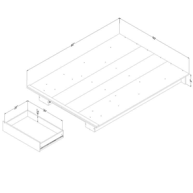 Bleached Oak Full Size Platform Bed with Drawer