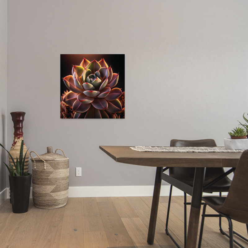 «Succulent Sunset I», art contemporain abstrait avec cactus, H 24 po x l 24 po