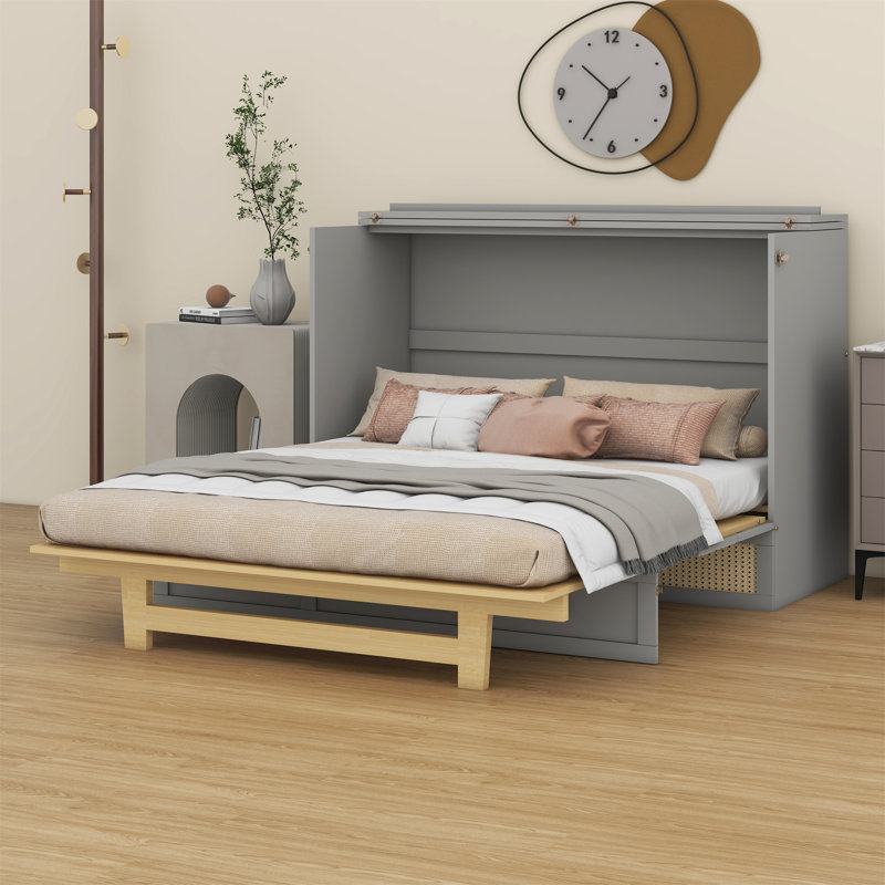 Lit escamotable avec grands tiroirs Murphy, Gris, Double