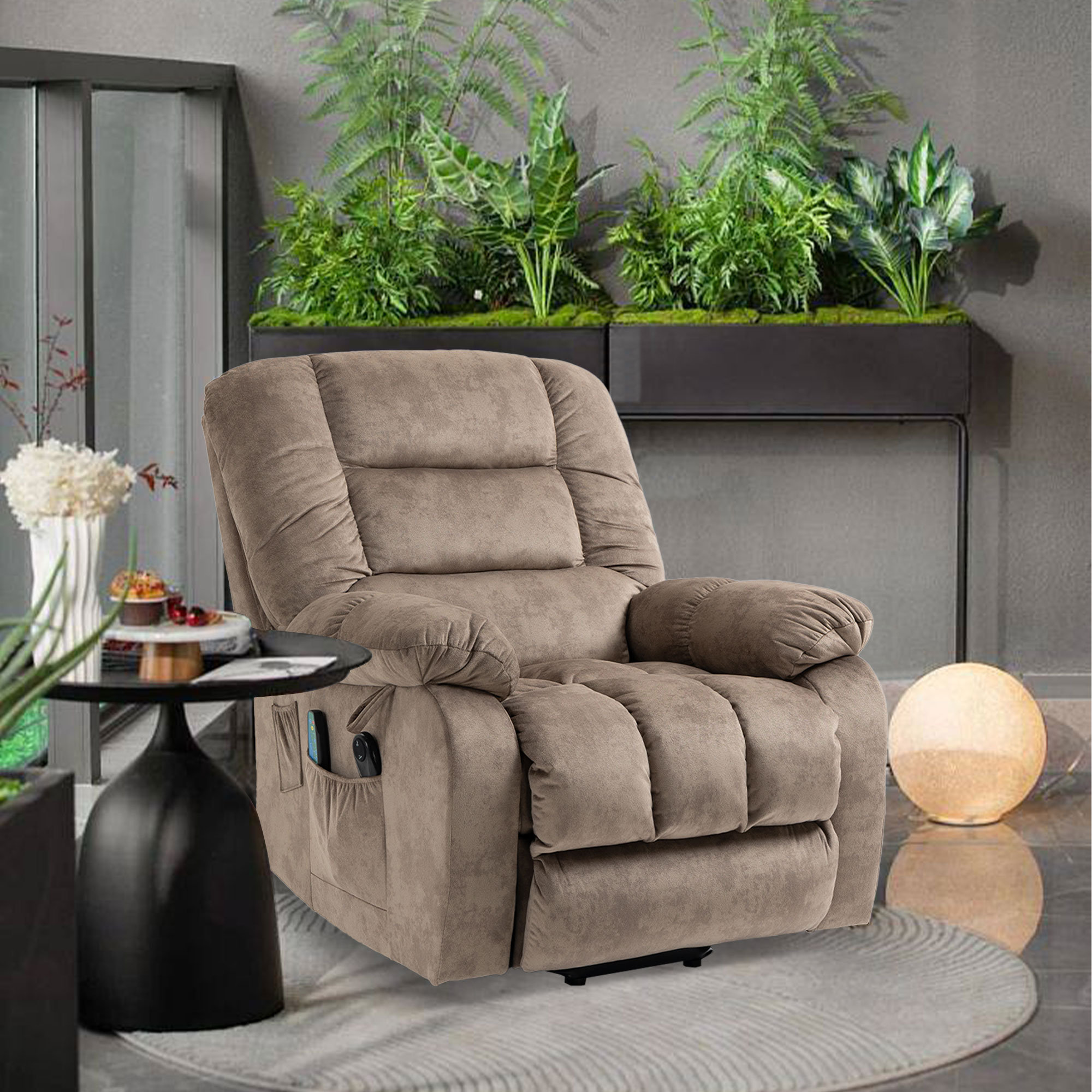 Modern Living Room Recliner Made of Thick Cushion Fabric with Massage Function Latitude Run Fabric: Gray Linen Blend