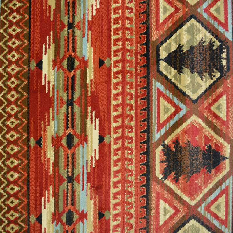 Tapis décoratif rouge du Sud-Ouest chateaux, Tapis de couloir 2 pi 3 po x 7 pi 7 po