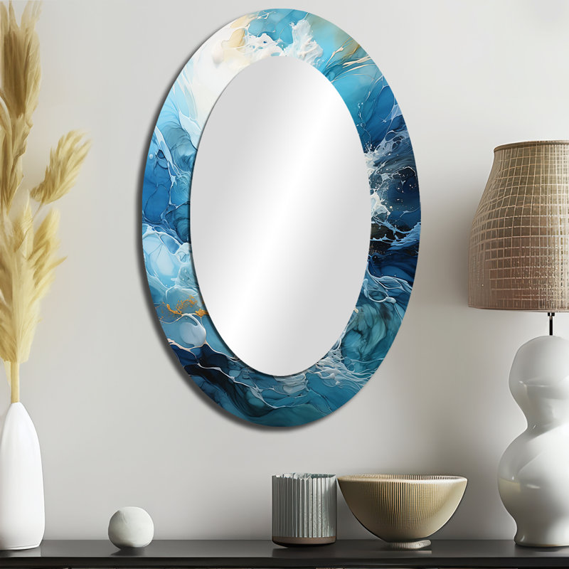 Miroir mural moderne bleu Goldn Wave Symphony II - bleu, 36 po x 24 po