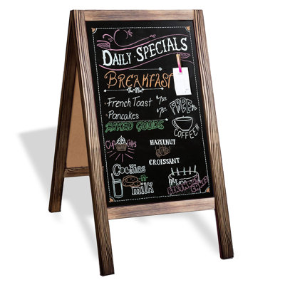Wooden Sandwich Board Signs Outdoor A Frame Chalkboard Sign With Eraser & Chalk - Magnetic Sidewalk Sign 20X40 - Chalkboard Easel