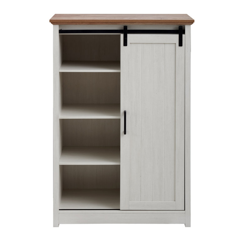 Commode de ferme polyvalente avec porte coulissante et grande capacité de rangement, Blanc