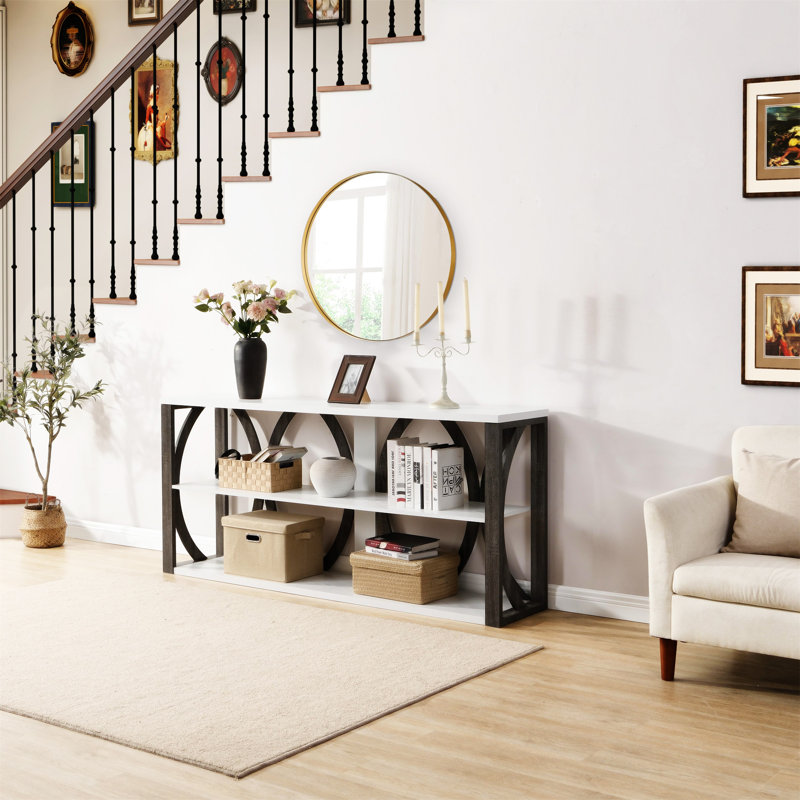 3-Tier Industrial Console Table, White, Gray