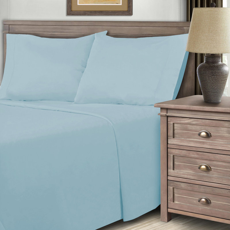 Cotton Blend Solid Colour Sheet Set, Light Blue