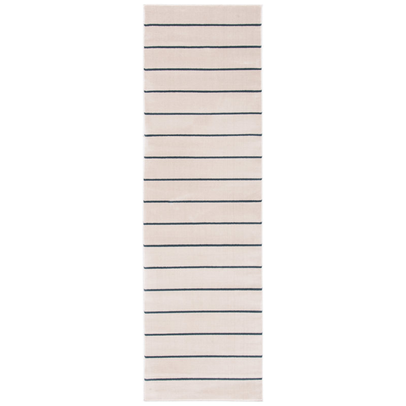 Tapis ivoire / bleu marine Aslin, Tapis de couloir 2 pi 2 po x 11 pi