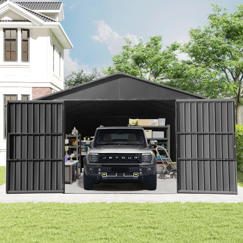 Patio Outdoor Huge Storage Shed, Metal Garage Carpot with 2 Double Hinged Doors, 15.7FT H