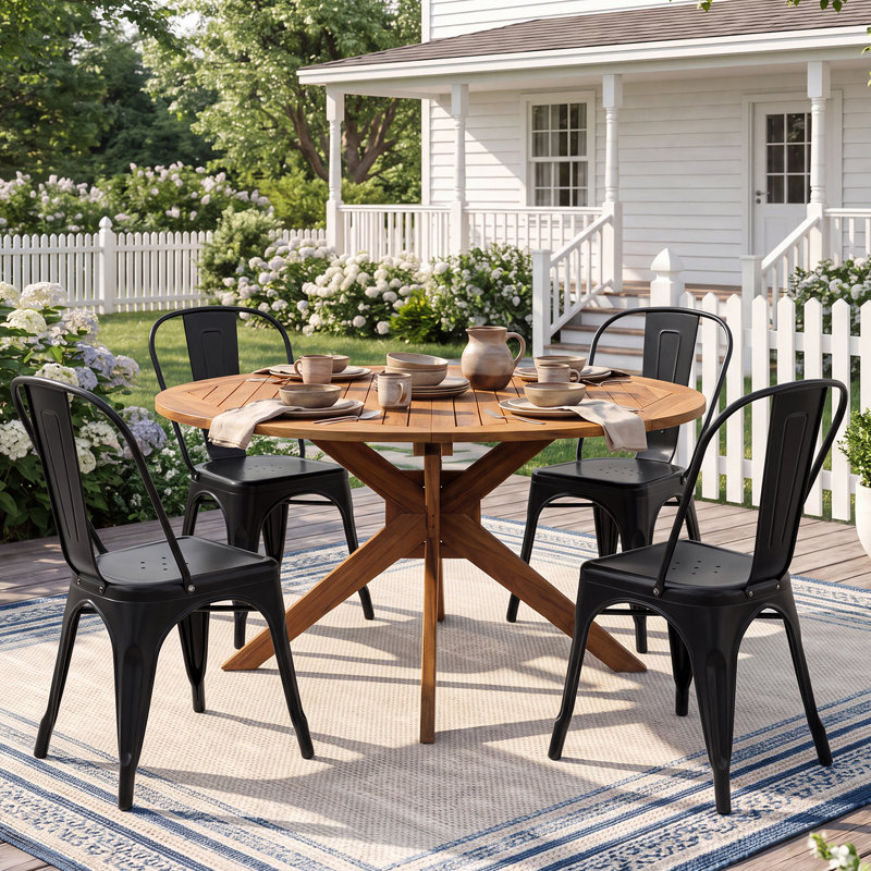 45cm Stackable Black Metal Patio Chairs, Industrial Tolix‑Style Side Chairs for Kitchen Patio Bistro