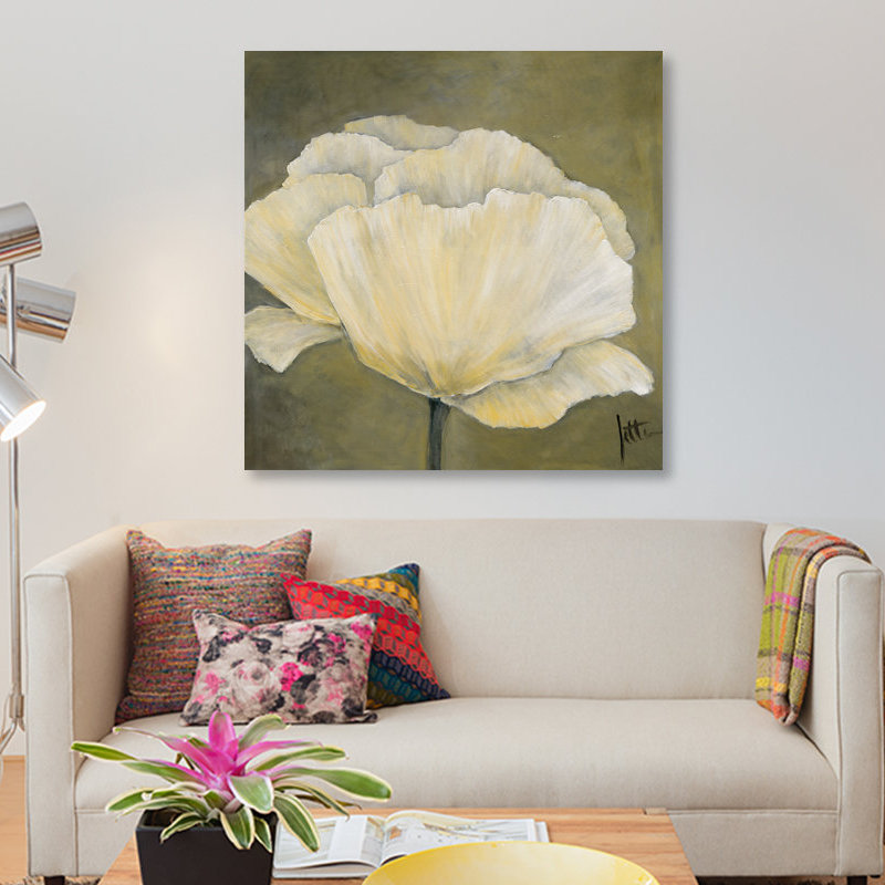 «Poppy in White I», impression sur toile, H 12 po x l 12 po x P 0,75 po, Toile tendue, Pas de tapis