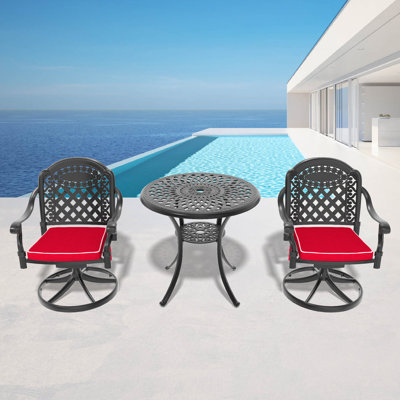All-Weather Cast Aluminum Dining Set, Include Swivel Chairs And Round Table With Black Frame