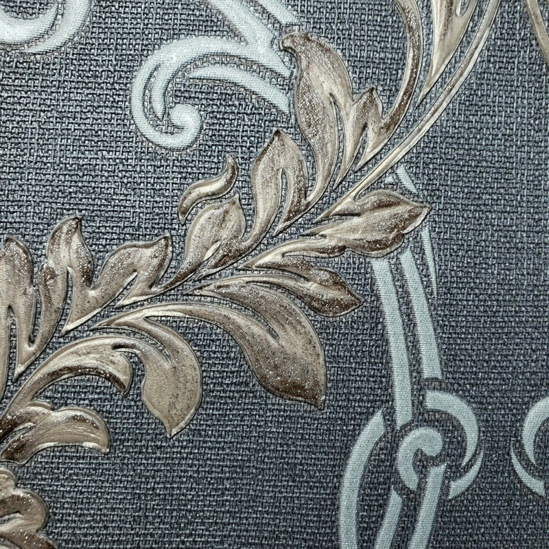 Rouleaux de papier peint imitation damas floral texturé, Gris / blanc