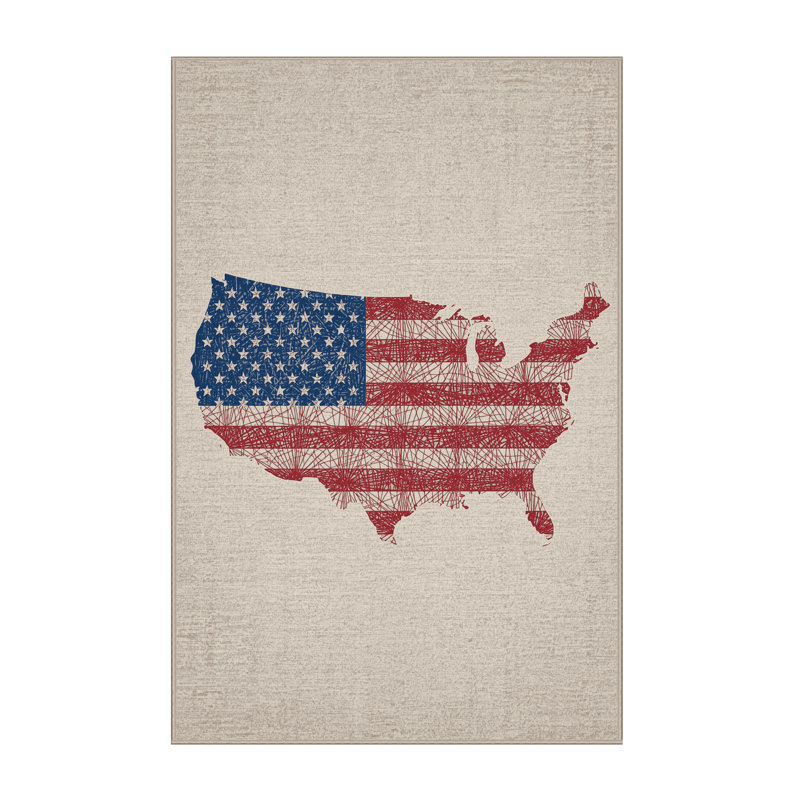 Soft Plush Esqueda July 4Th Modern & Contemporary Abstract Area Rug in Beige – Beige Binding, 7x10