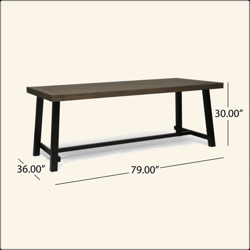 Table de salle à manger d'extérieur en bois d'acacia rustique pour des rassemblements mémorables, Noir, Gris