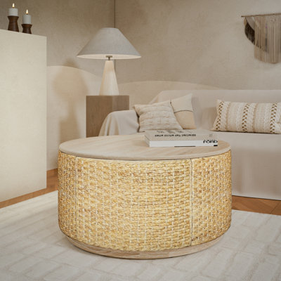 Round Rattan Coffee Table With Drawers