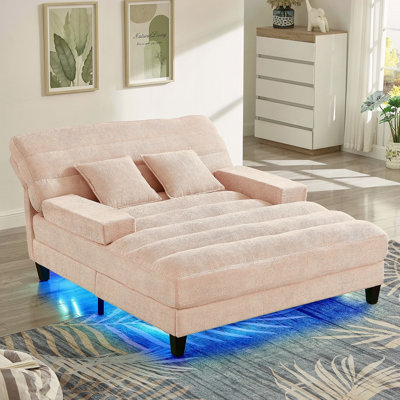Modern Chaise Lounge Sofa 57.1" Sofa Bed Chenille Upholstered Lounge Sofa Chair With Adjustable Backrest And LED Light Strip For Living Room