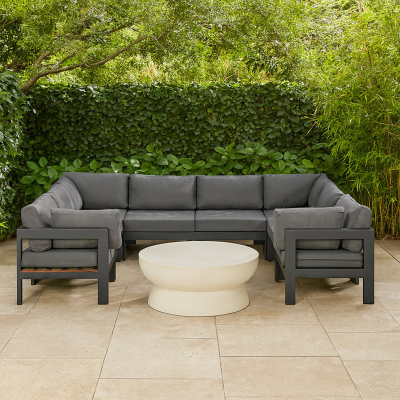 Canapé modulaire d'extérieur en U avec coussins 120 po Endyah, Gris foncé, Gris