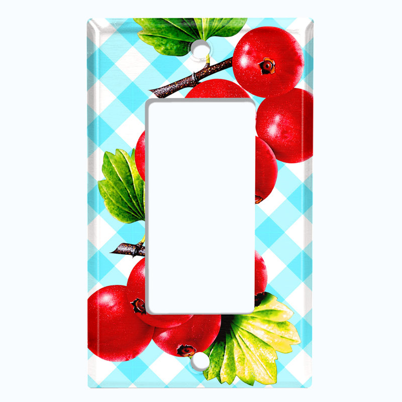 Cranberry Leaf Light Blue Picnic Food & Beverage Themed 1 - Gang Rocker Standard Wall Plate