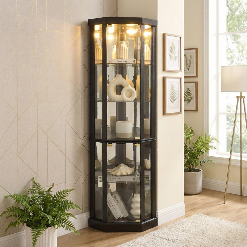 Vitrine de coin noire éclairée, Noir