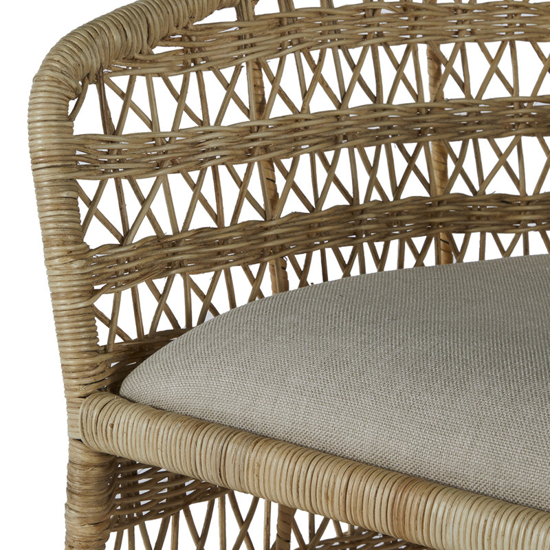 Libby Beige and Gray Rattan Bar Stool with Metal Footrest