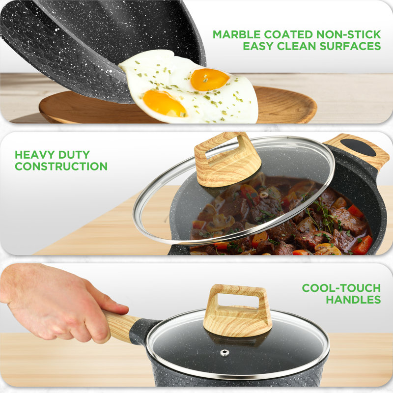 Nutrichef 22-Piece Maroon Marble Non-Stick Cookware And Bakeware Set - Professional Home Kitchen Collection With Multi-Sized Pots, Pans, And Heat-Resistant Tools