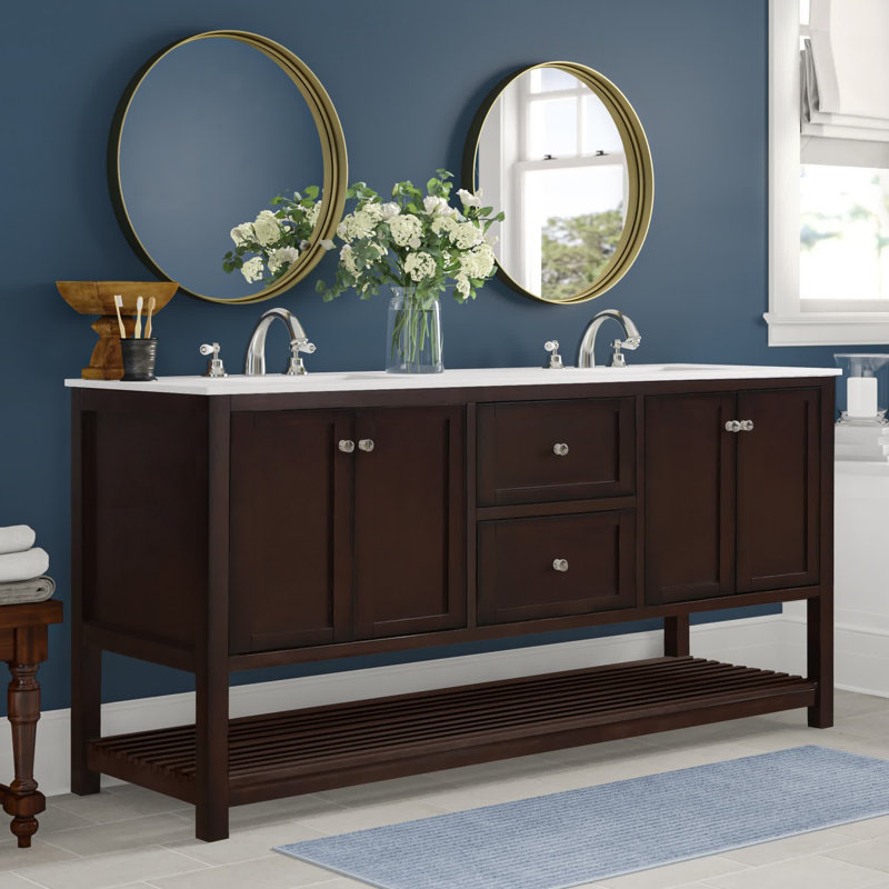 Binne 72'' Double Bathroom Vanity with Top, Chocolate, Engineered White