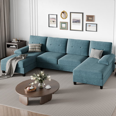 106” Kennaya modular lounge sofa, 4-seater U-shaped modular sofa and double armchairs