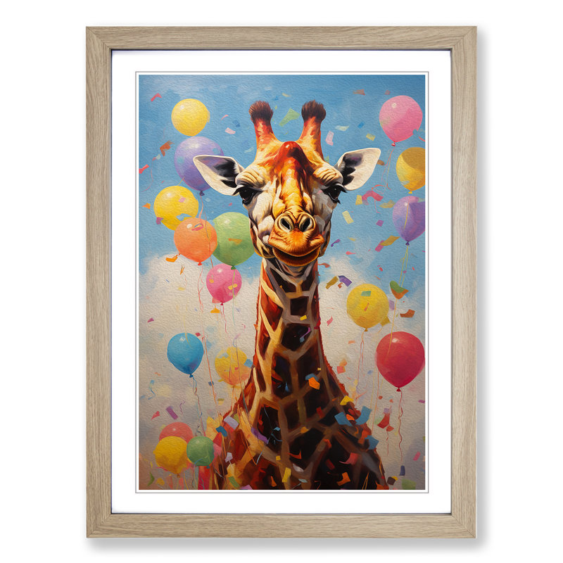 Giraffe Contemporary - Framed Print, 46cm H x 34cm W, Oak Framed