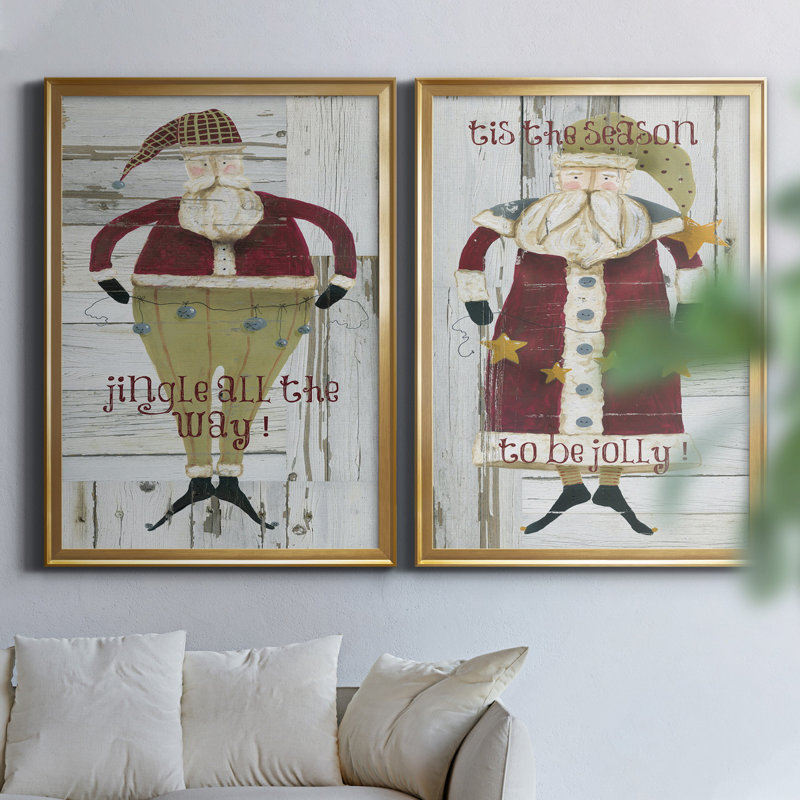 Jingle Santa - ensemble de 2 reproductions, Pas de tapis, H 22,5 po x l 61 po x P 1,5 po, Toile encadrée dorée