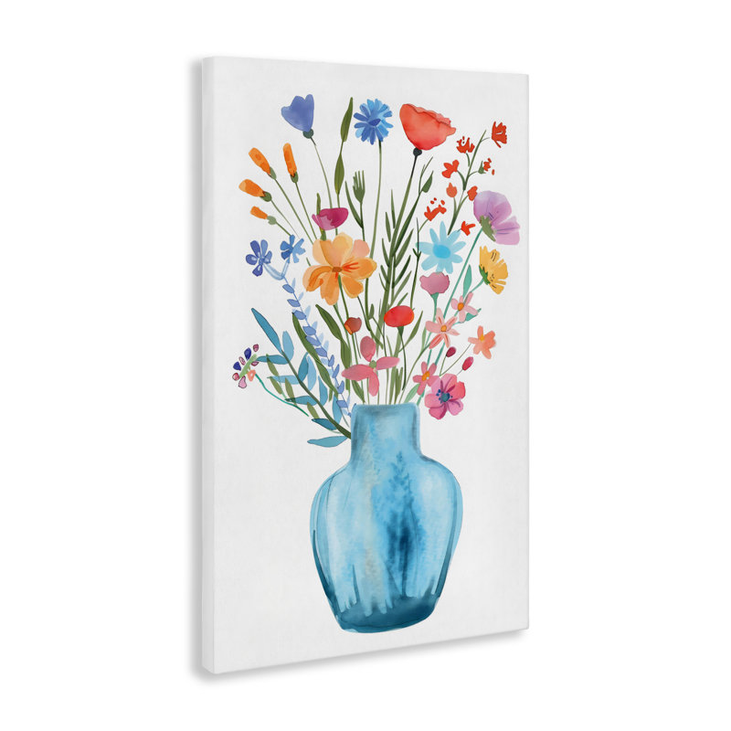 Vase aquarelle sur toile Bouquet bleu, design par LSR Design Studio, H 30 po x l 20 po