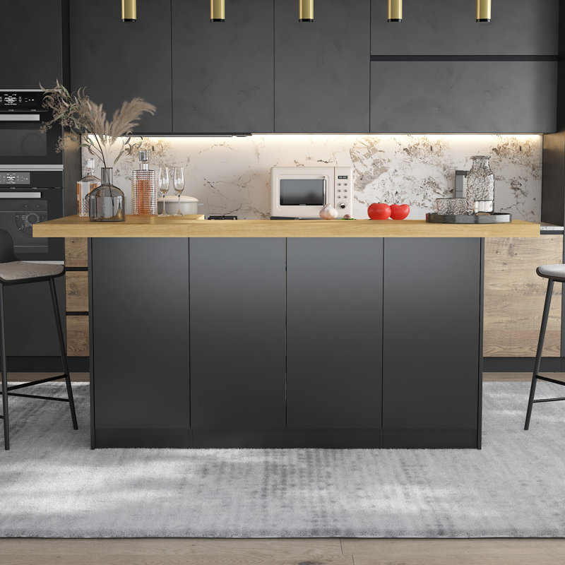 Îlot de cuisine l 77,3 po avec armoires de rangement