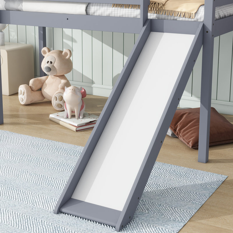 Auvil Twin Low Loft Bed with Slide, Ladder, and Safety Guardrails - Rubber Wood, Gray