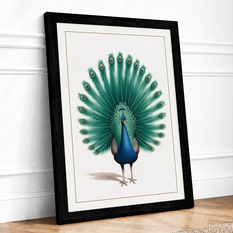 Peacock in Profile Botanical - Framed Print, A4 - 29.7 x 21.0 cm, Black