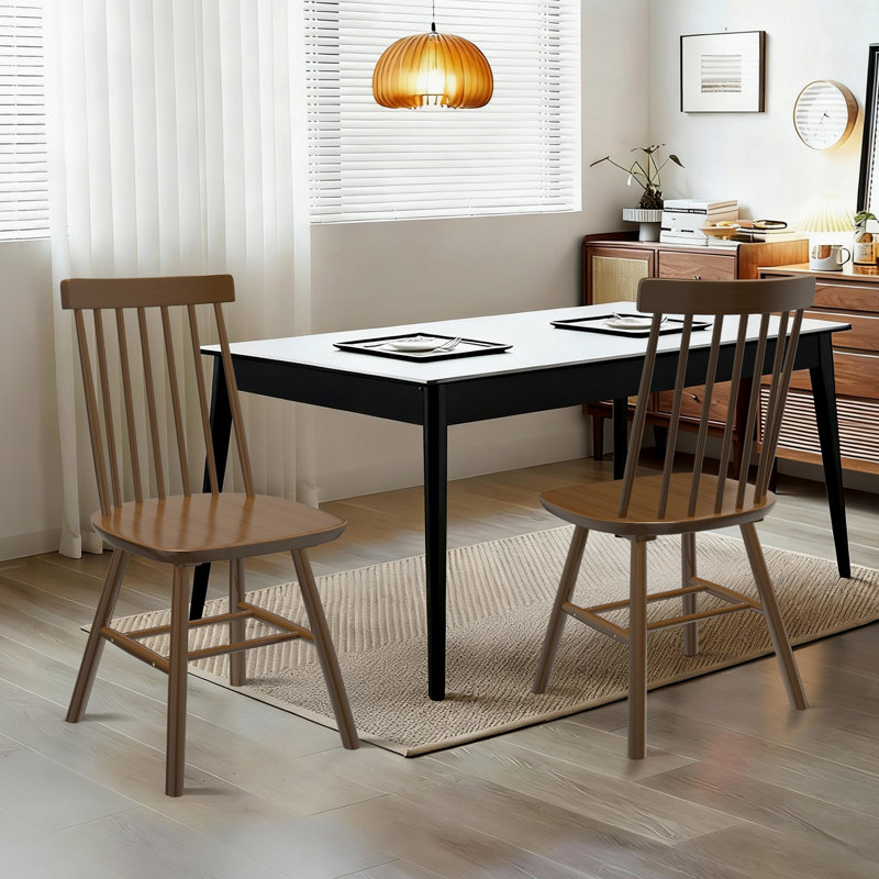 Chaises de salle à manger Windsor à dossier étroit et 7 fuseaux, ensemble de 8, en bois massif, pour cuisine et salle à manger