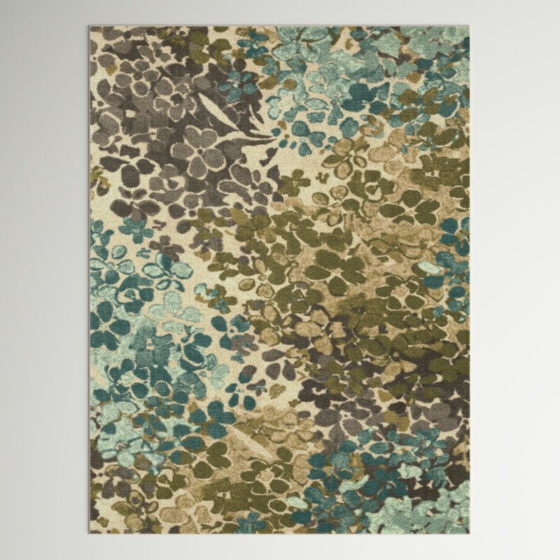 Tapis bleu / vert à motif floral de style traditionnel SantaCruz, Rectangle 1 pi 8 po x 2 pi 10 po