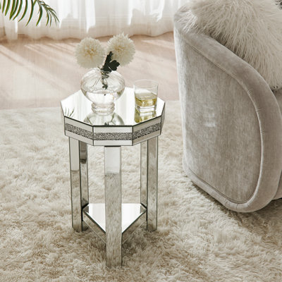 Table de bout à miroir octogonal, petit canapé moderne à 2 niveaux avec rangement