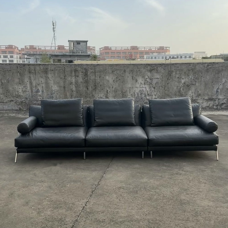 Canapé droit noir multi-sièges Luxe-Minimal