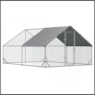 Grande cage à poules en métal avec couvercle imperméable et anti-UV, cage de clôture en forme de flèche pour l'extérieur et la ferme, tube de 1 po de diamètre, 9,8 pi x 13,1 pi x 6,6 pi