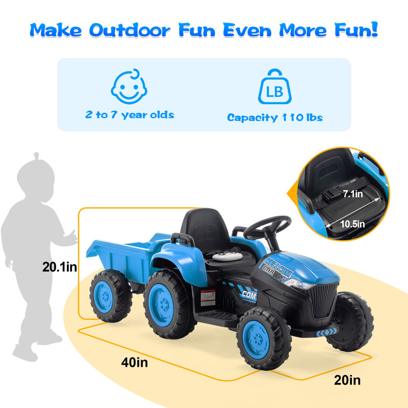 Blue 12V Kids Ride-On Tractor with Remote Control