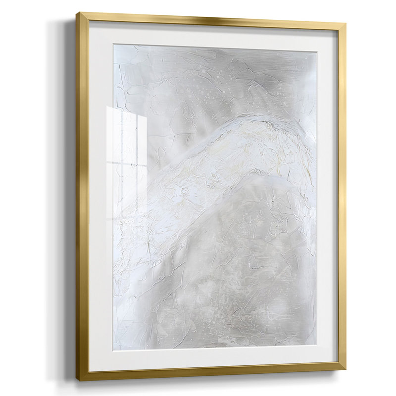 Snowdrift I, Blanc, Papier avec cadre doré