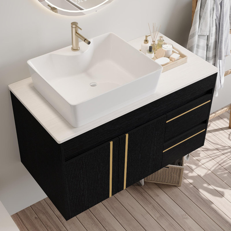 Meuble-lavabo 36 po avec lavabo vasque en céramique et rangement polyvalent